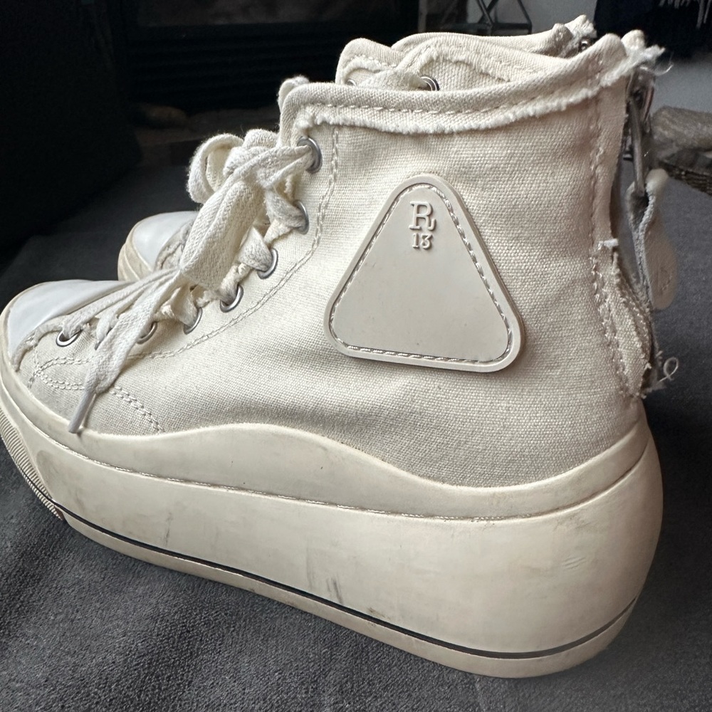 R13. Worn Canvas high top platform sneakers.